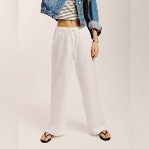 Reformation White Flowy Straight Leg Pants Drawstring Tie Waist 100% Rayon